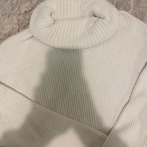 Cropped White Knit Turtleneck Sweater